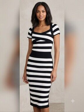 New York & Company Women's Stretch Rayon Striped Skirt Set Top+Skirt Medium New